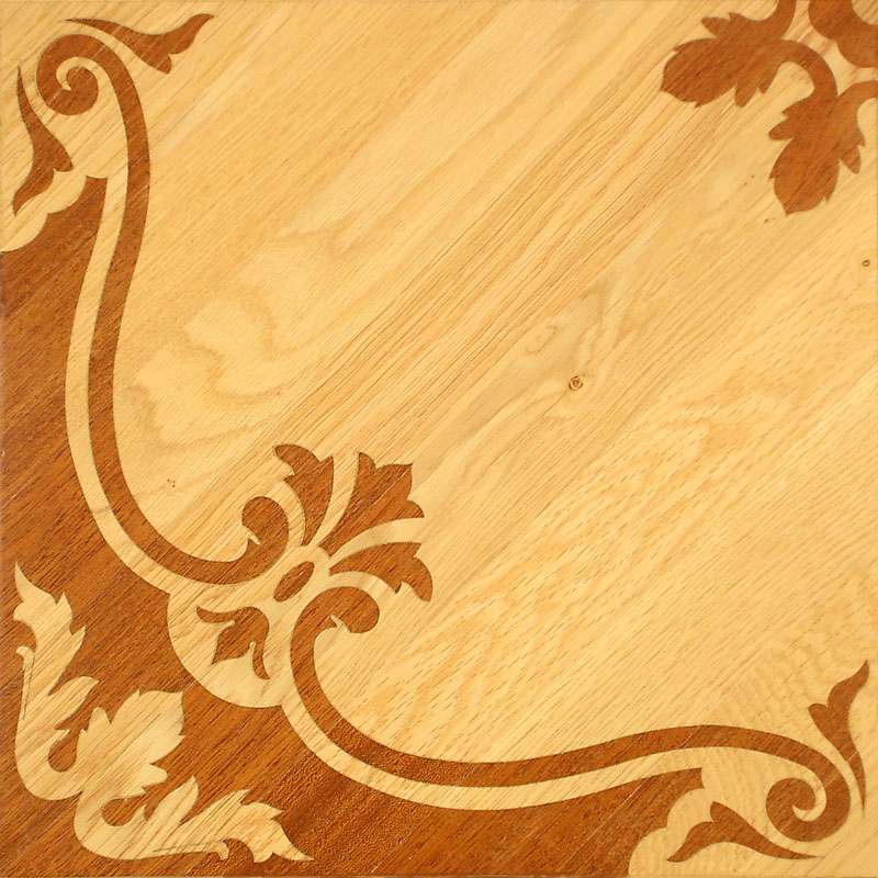 Ornamentale Ecktafel – Eiche & Nuss, Intarsien-Eckornament
